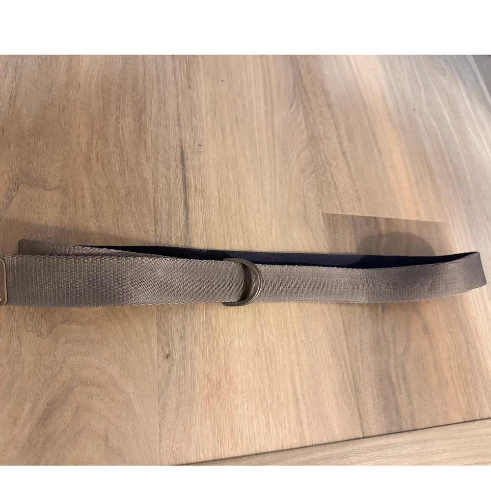 Lanvin Paris Mens D-Ring Web Belt Taupe Navy Blue Woven Designer Made in Italy